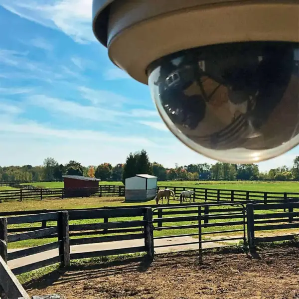 outside camera Technician installing a weatherproof livestock monitoring camera to ensure constant security and surveillance across the farm