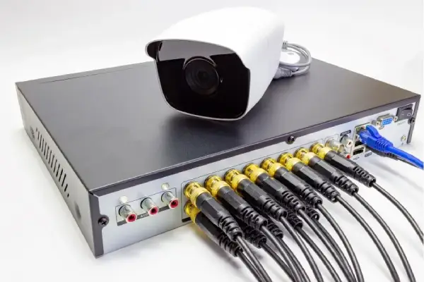 cctv camera and recorder CCTV camera system with night vision technology providing color footage at night for better visibility in a commercial property
